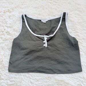 Stylish Dark Green Crop Top with White Accents
